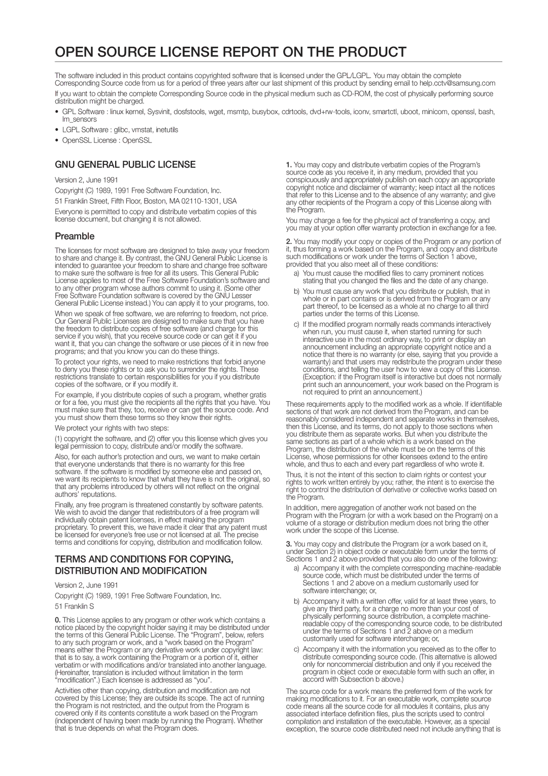 Samsung SDR3100 user manual Open Source License Report on the Product, GNU General Public License, Preamble 