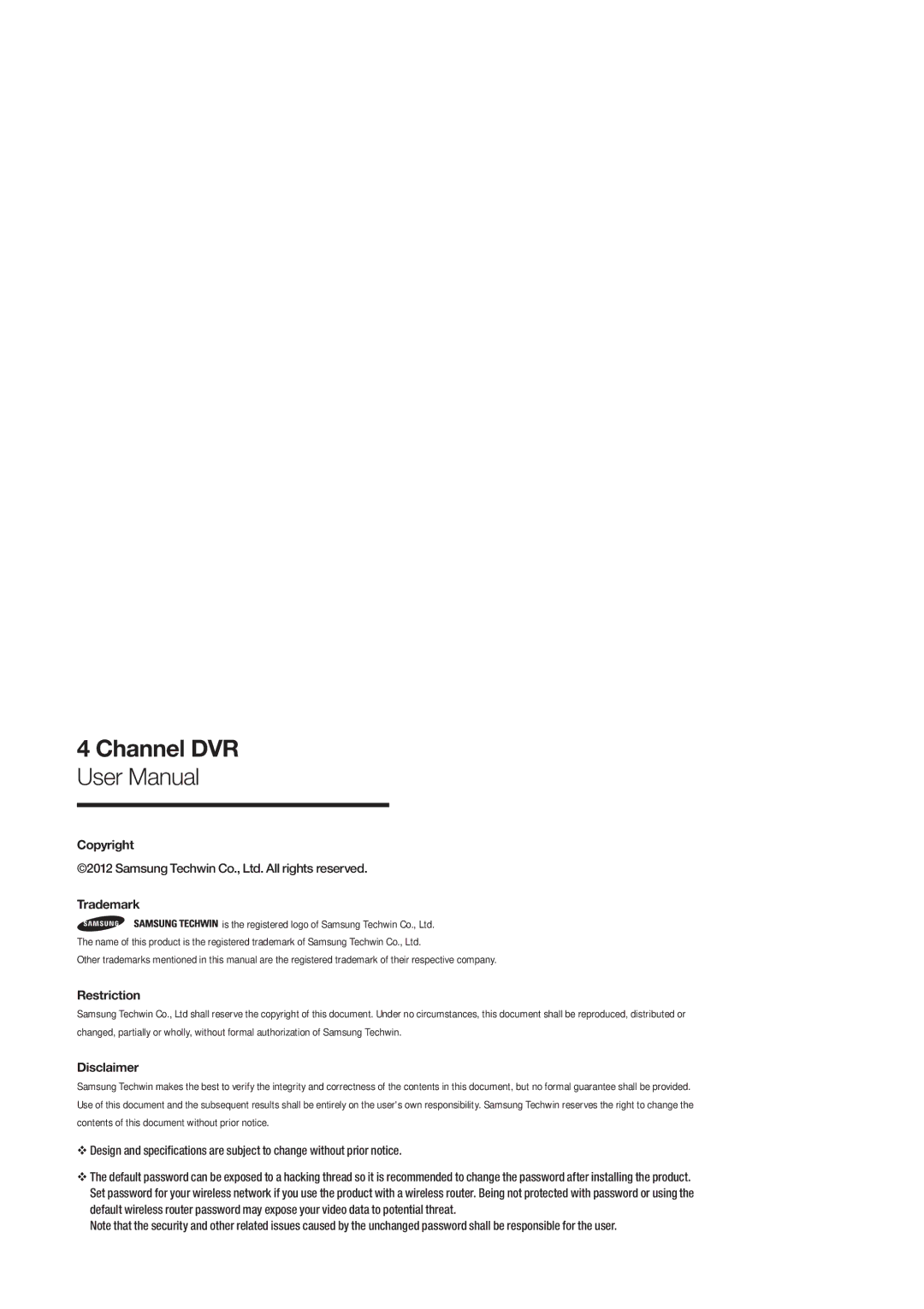 Samsung SDR3100 user manual Channel DVR 