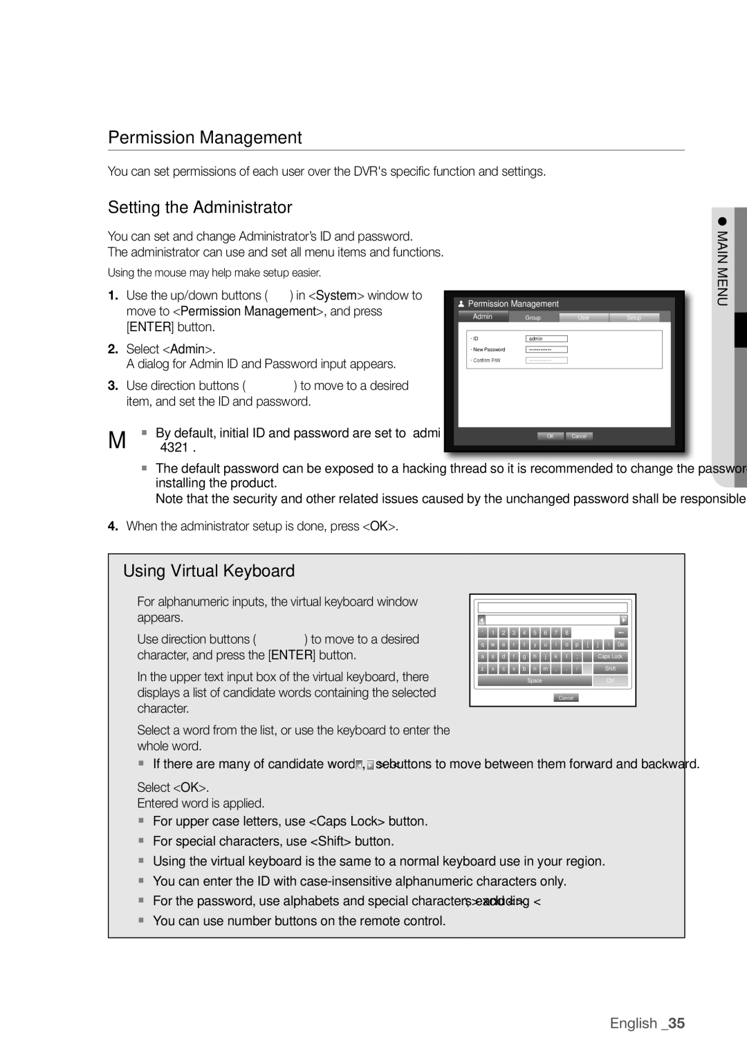 Samsung SDR3100 user manual Permission management, Setting the administrator 