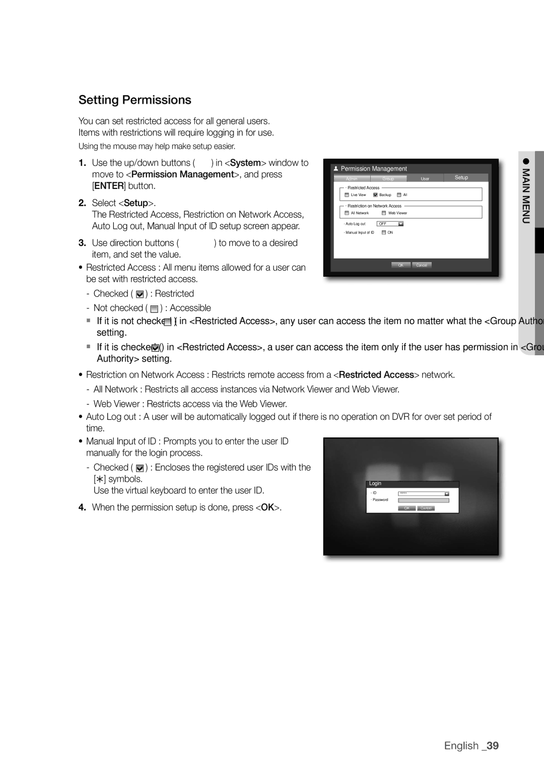 Samsung SDR3100 user manual Setting Permissions 