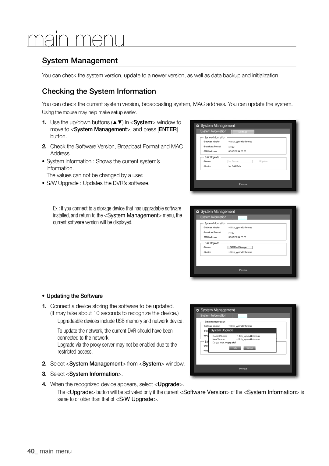 Samsung SDR3100 user manual System management, Checking the System information, Connected to the network, Restricted access 