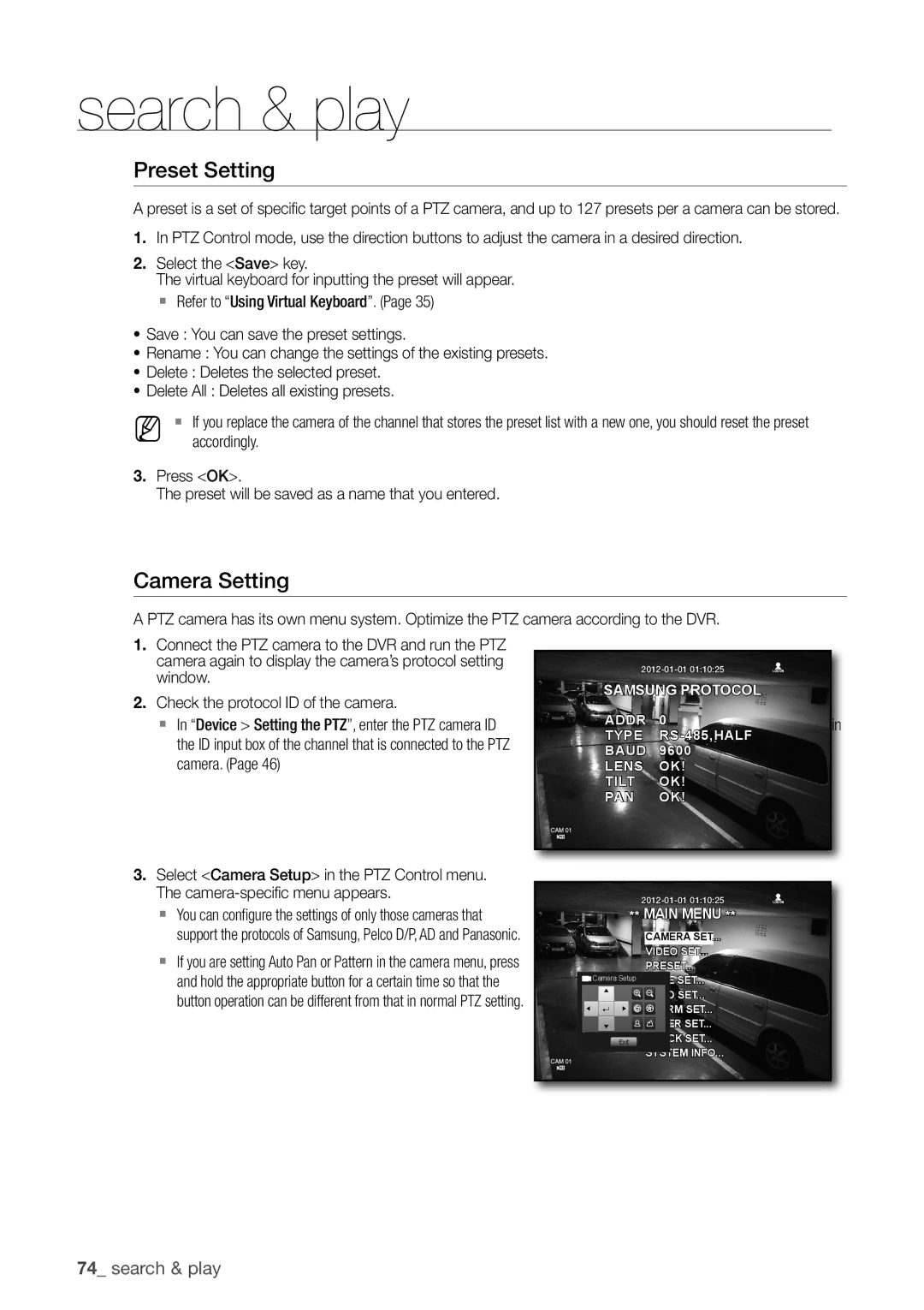 Samsung SDR3100 user manual Preset Setting, Camera Setting, Auto SET  Alarm SET Other SET... Exit Clock SET 