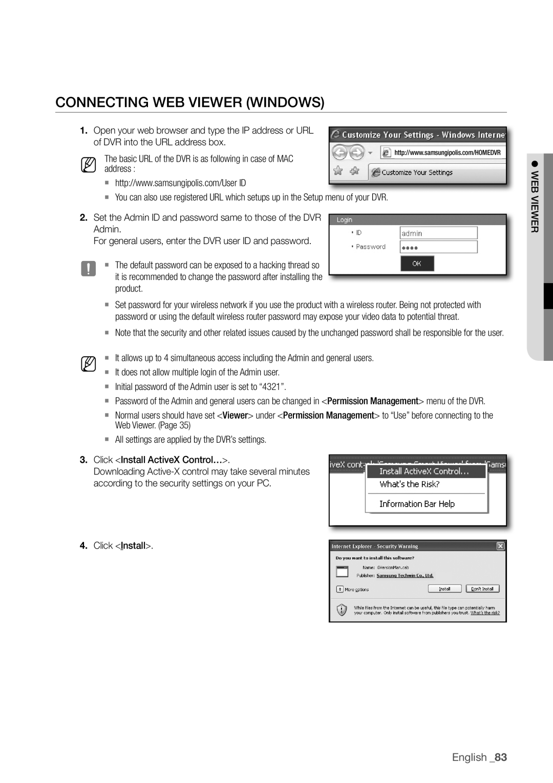 Samsung SDR3100 user manual ConnectIng Web VIeWer WIndoWS 