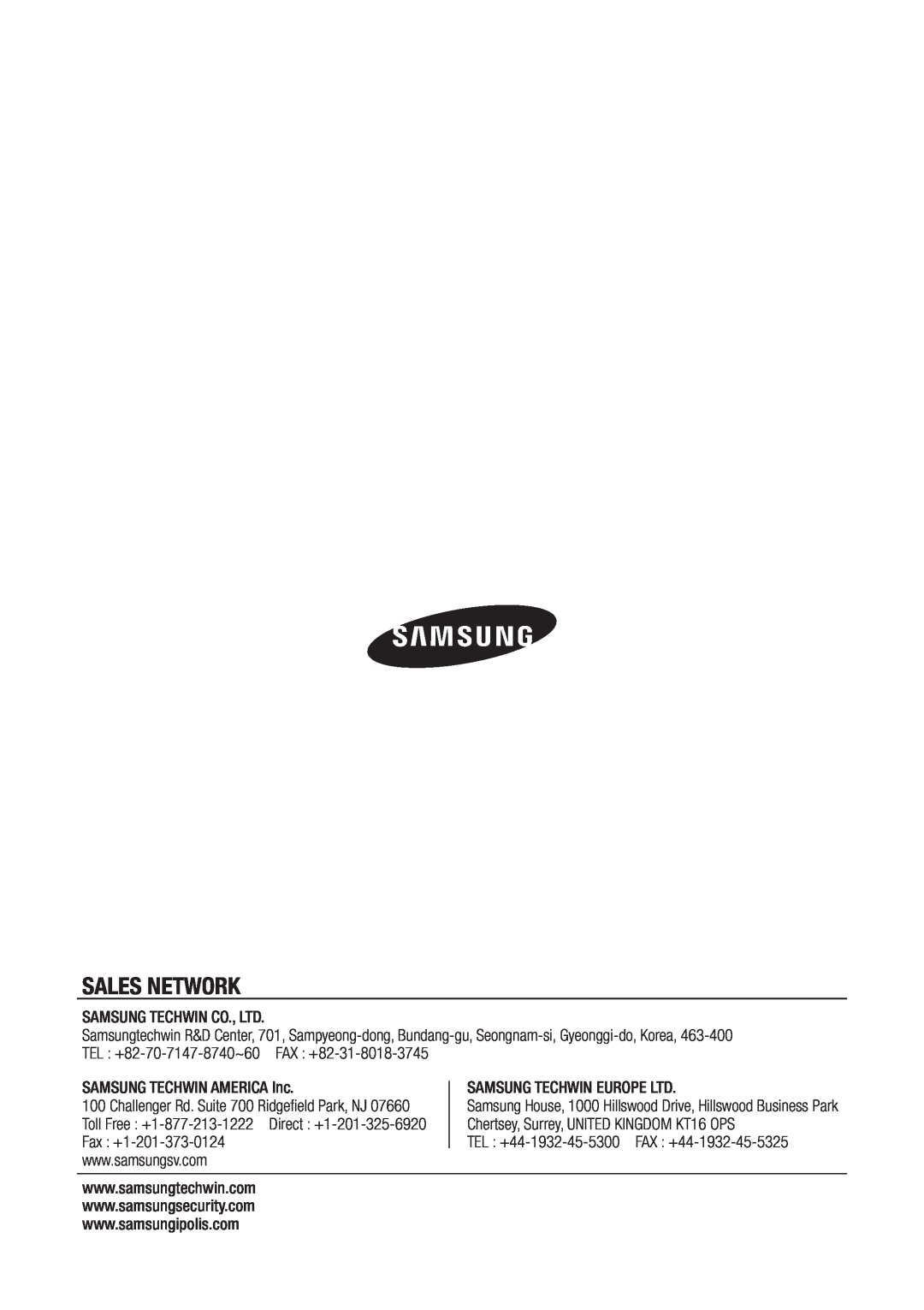 Samsung SDR3100 user manual Sales Network 