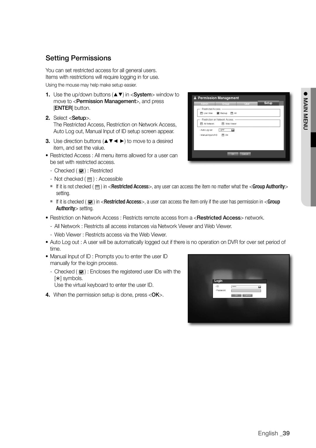 Samsung SDR3100 user manual Setting Permissions, English 