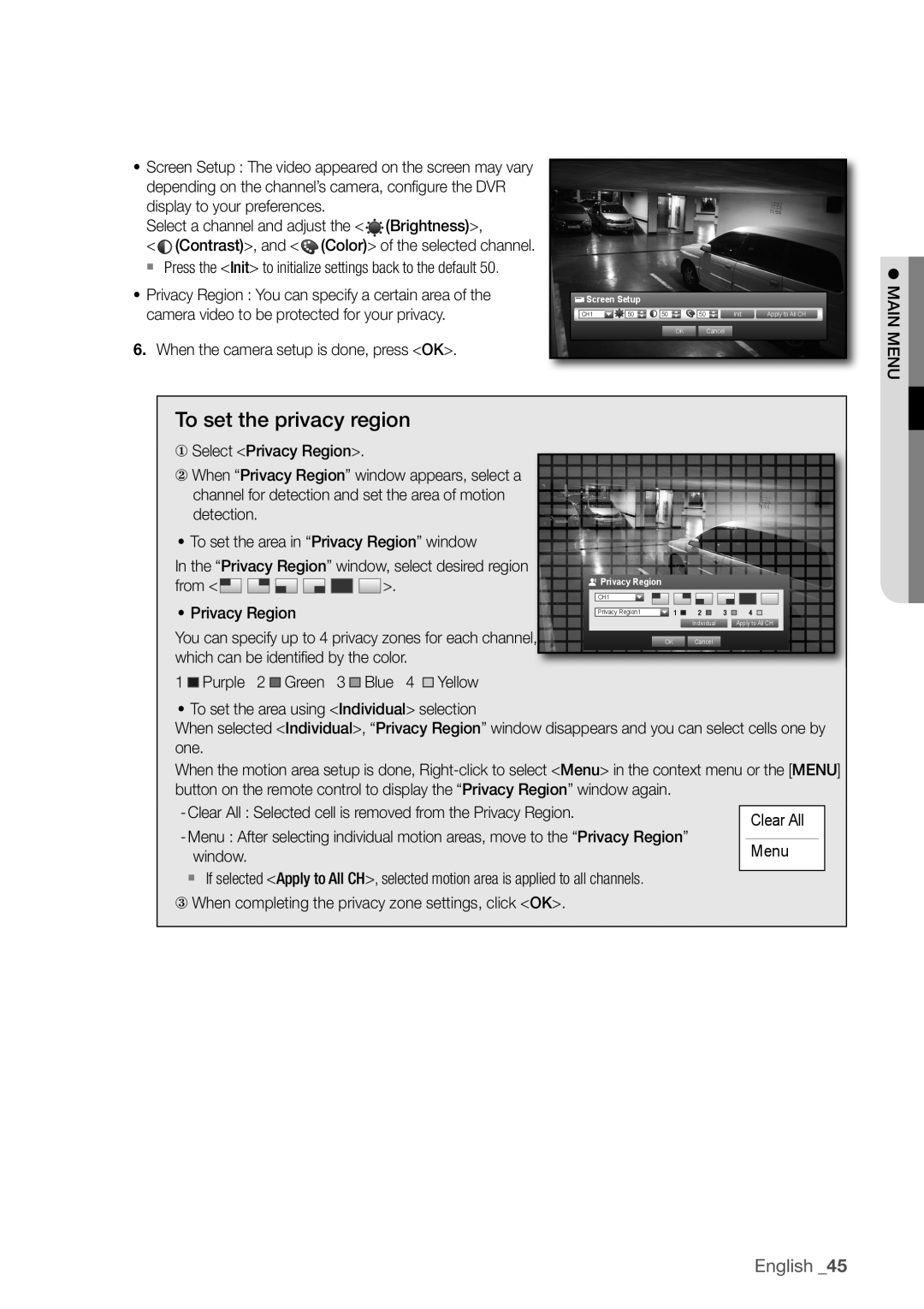 Samsung SDR3100 user manual To set the privacy region 