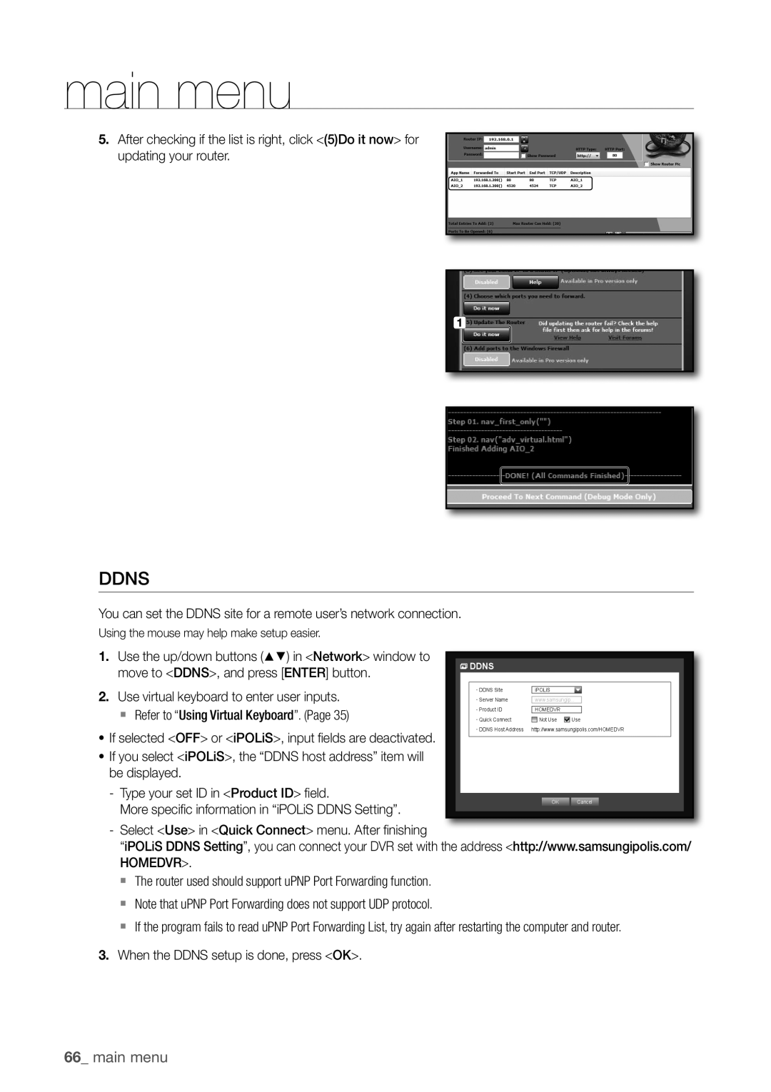 Samsung SDR3100 user manual DDnS, main menu 