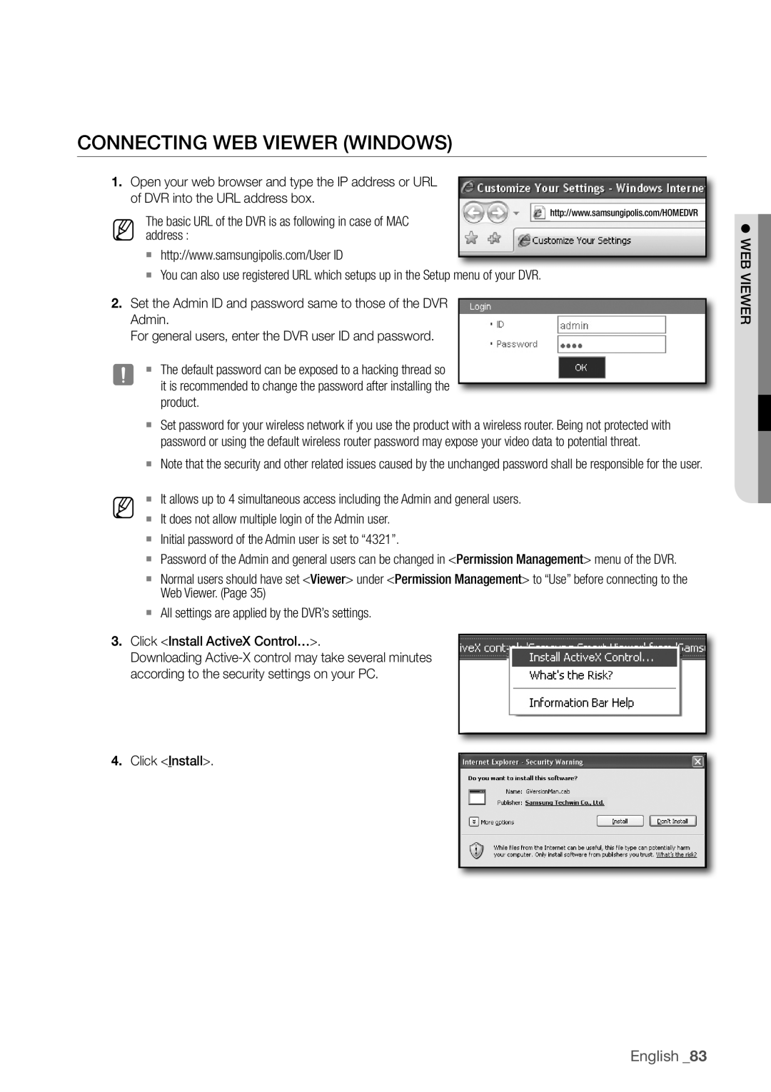 Samsung SDR3100 user manual connectIng Web VIeWer WIndoWS, English _83 