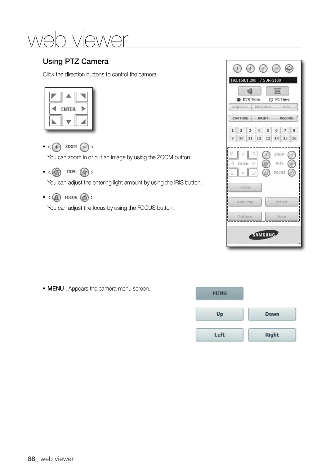 Samsung SDR3100 user manual using PtZ camera, 88_ web viewer 