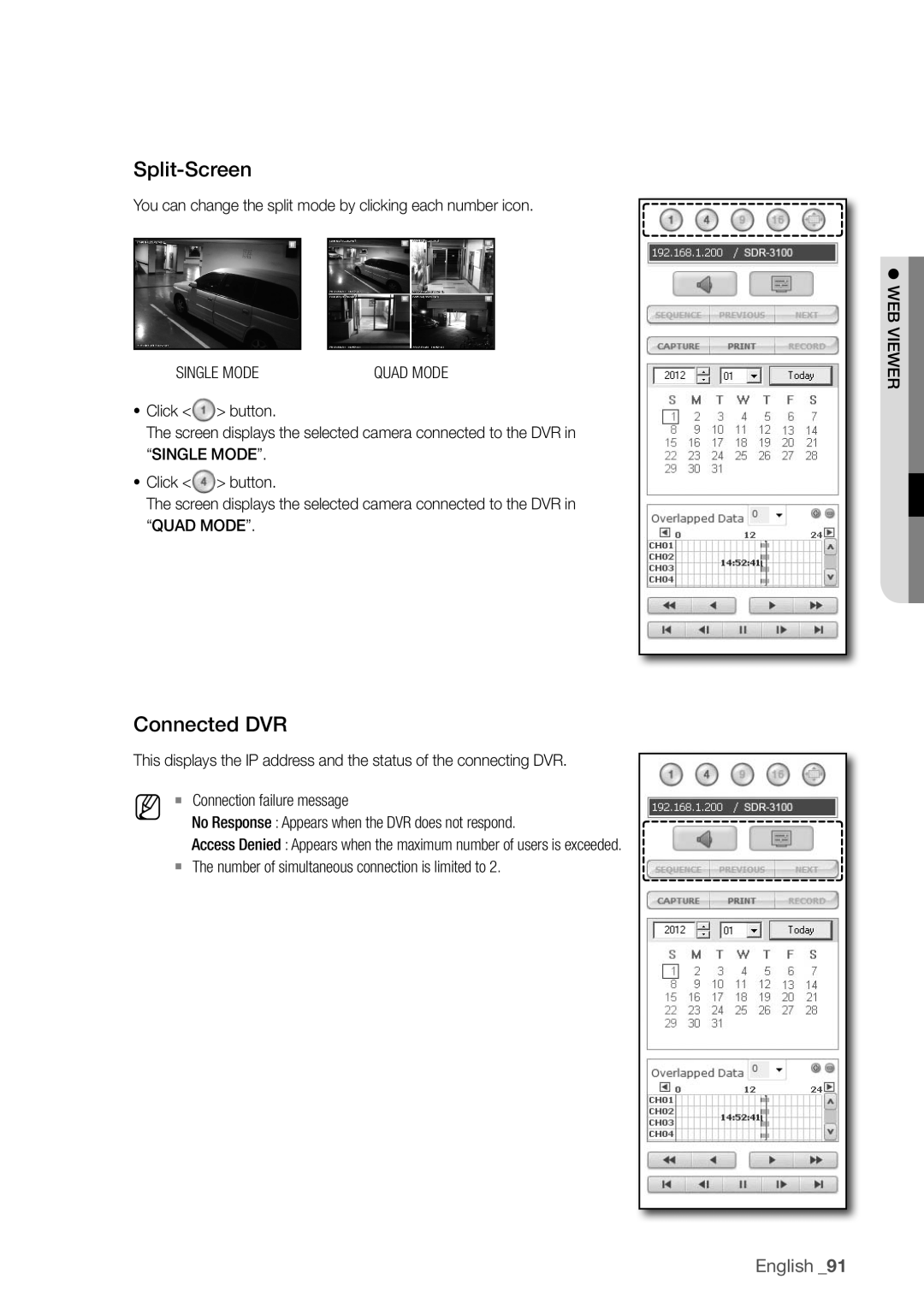 Samsung SDR3100 user manual English _91, Split-Screen, connected dVr 