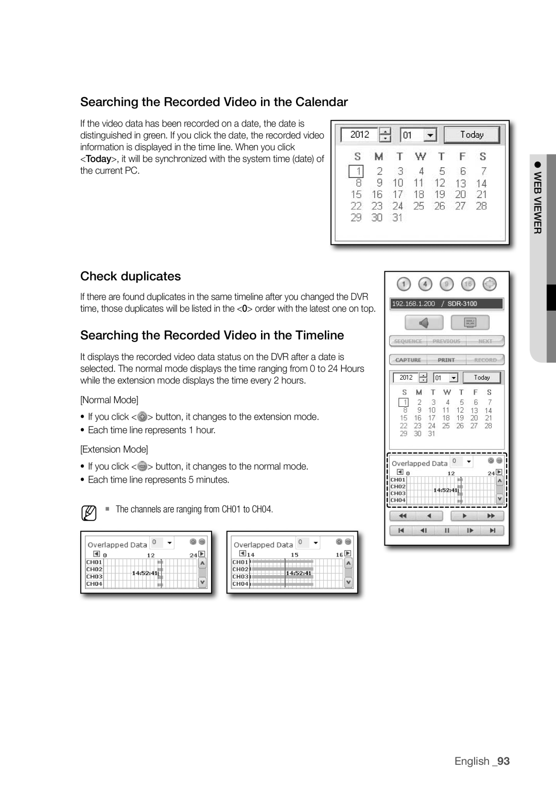 Samsung SDR3100 user manual Searching the recorded Video in the calendar, check duplicates, English _93 