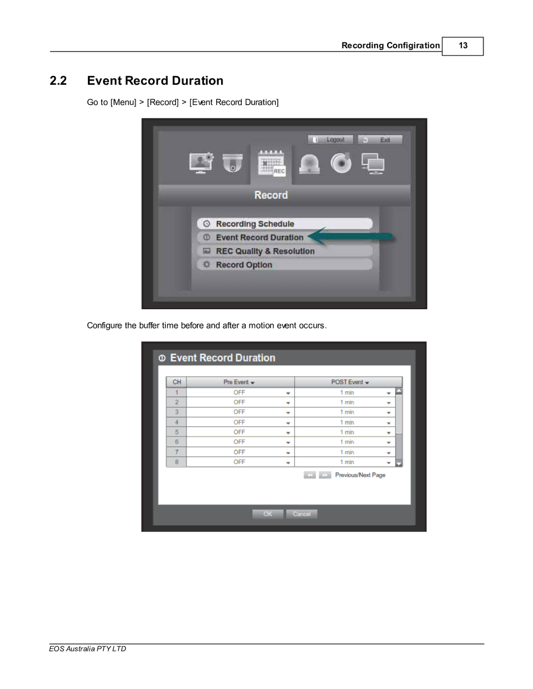 Samsung SDR4200 manual Event Record Duration 