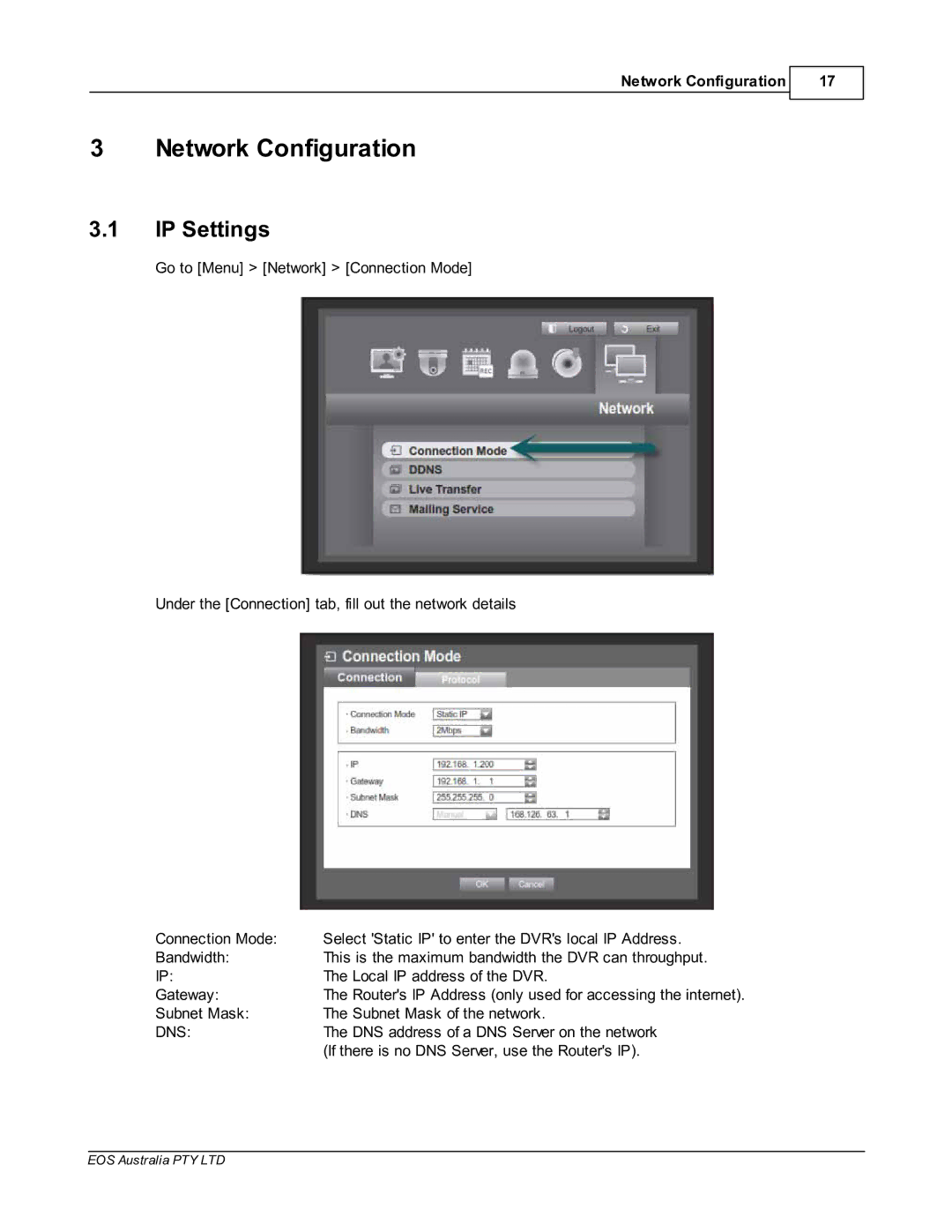 Samsung SDR4200 manual Network Configuration, IP Settings 