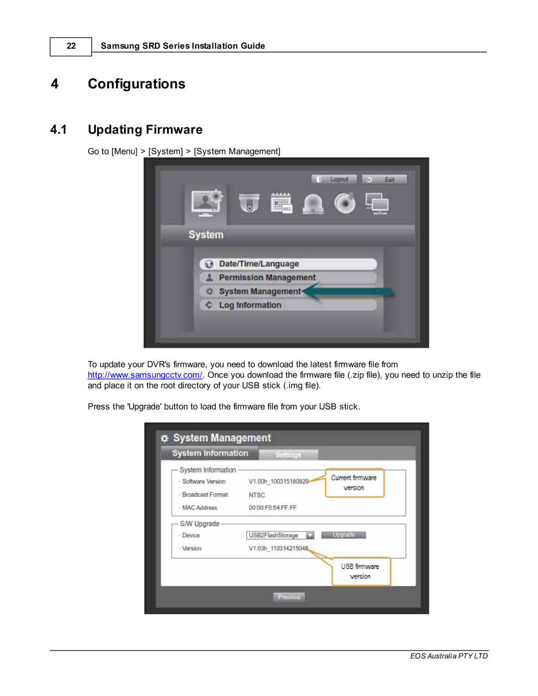 Samsung SDR4200 manual Configurations, Updating Firmware 