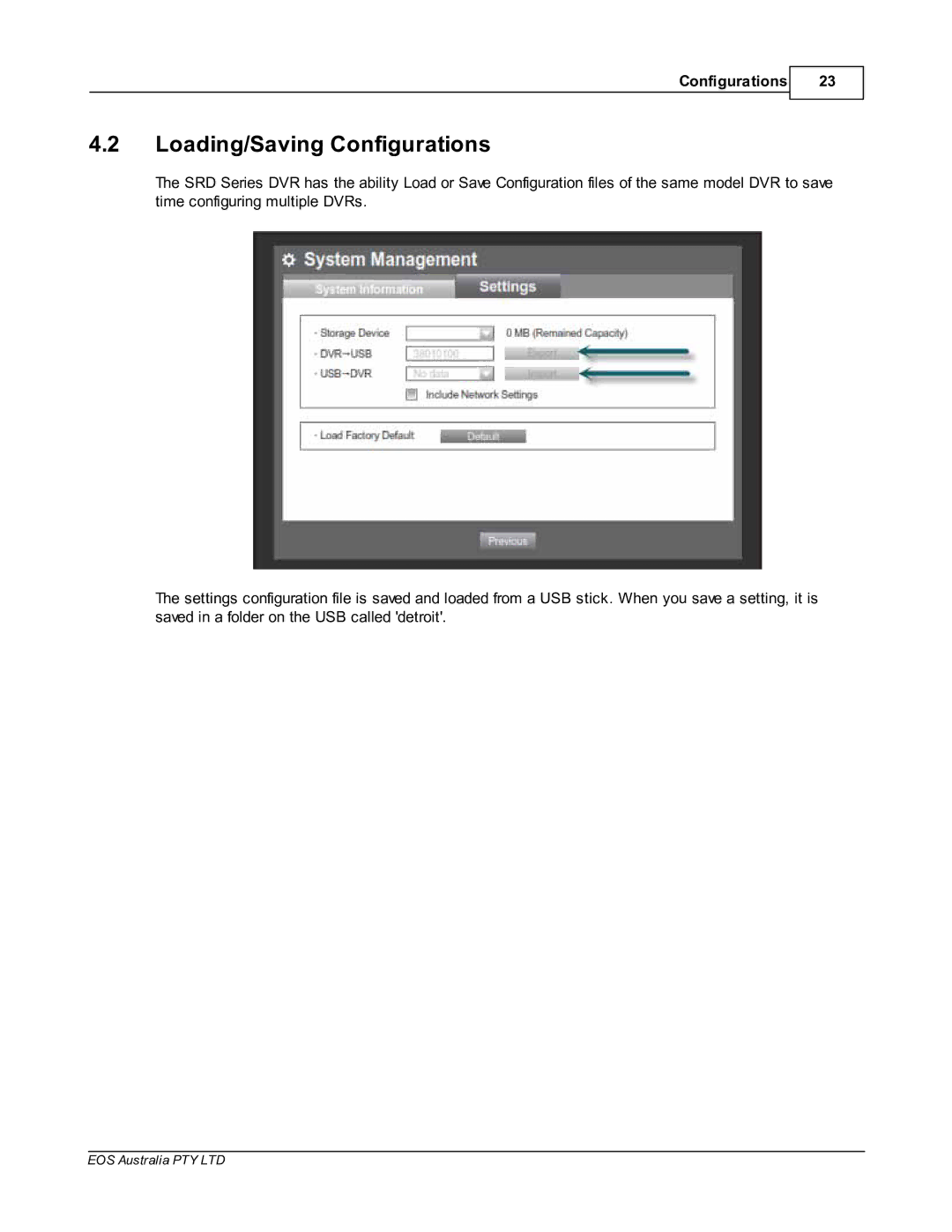 Samsung SDR4200 manual Loading/Saving Configurations 