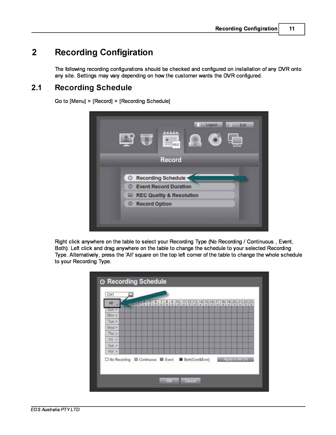 Samsung SDR4200 manual 2Recording Configiration, 2.1Recording Schedule 