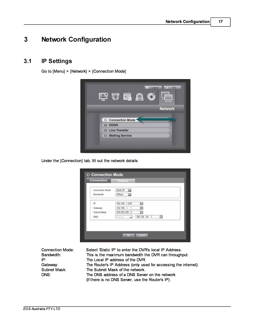 Samsung SDR4200 manual 3Network Configuration, 3.1IP Settings 