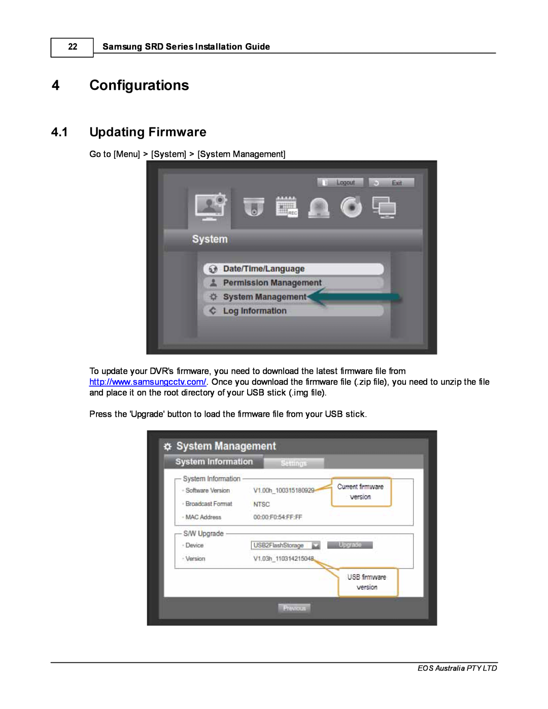 Samsung SDR4200 manual 4Configurations, 4.1Updating Firmware, Samsung SRD Series Installation Guide 
