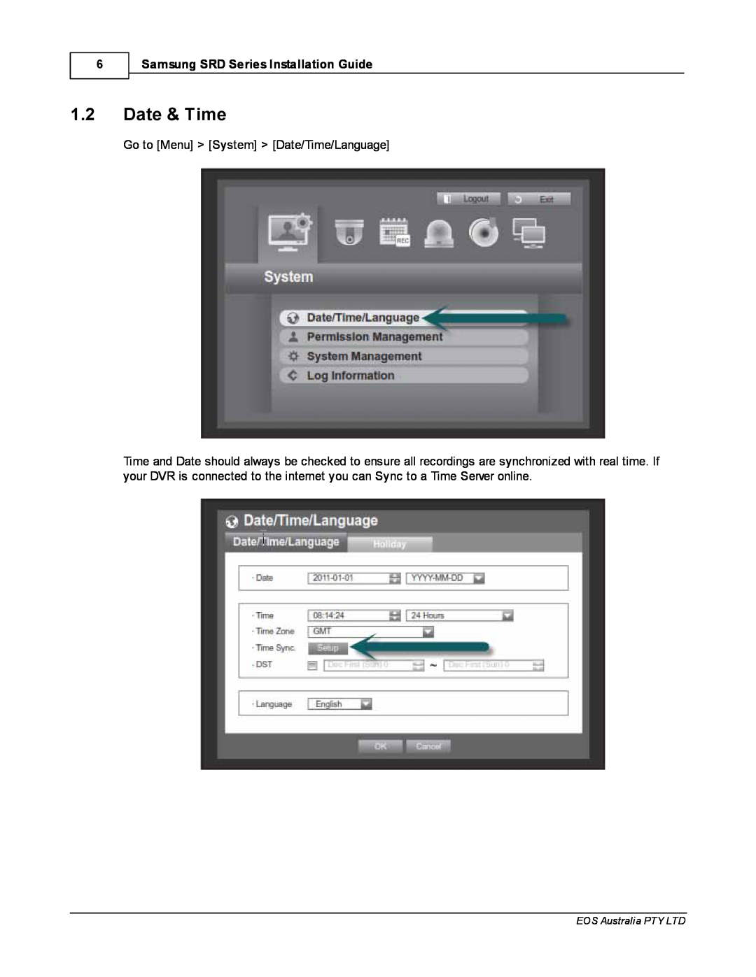Samsung SDR4200 manual 1.2Date & Time, Samsung SRD Series Installation Guide 