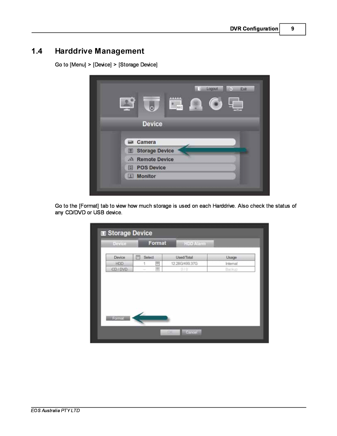 Samsung SDR4200 manual 1.4Harddrive Management, DVR Configuration, Go to Menu Device Storage Device 