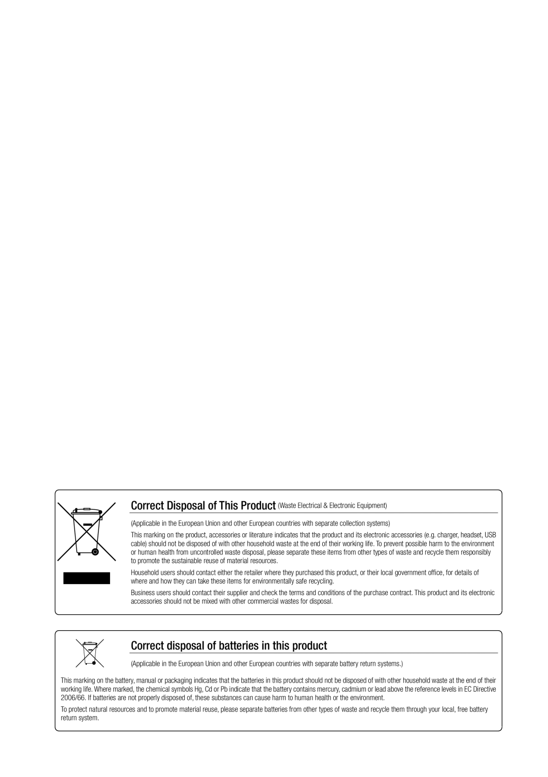 Samsung SDR4100, SDR5100 user manual Correct disposal of batteries in this product 