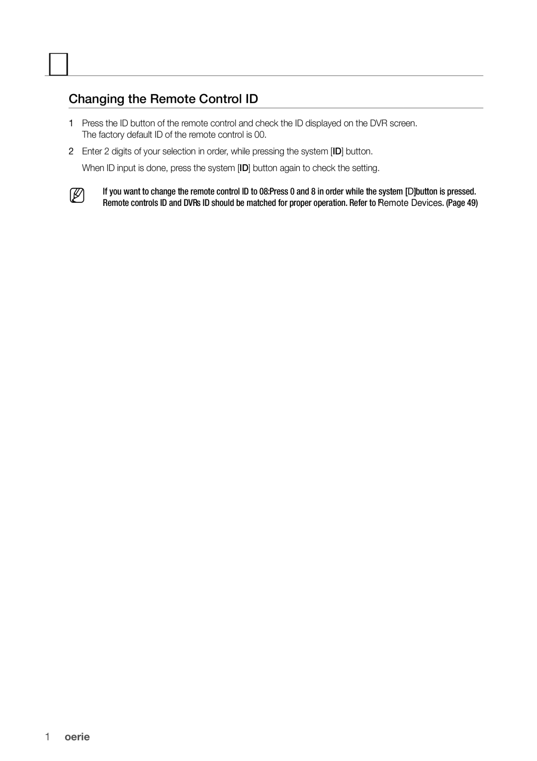 Samsung SDR5100, SDR4100 user manual Changing the Remote Control ID 