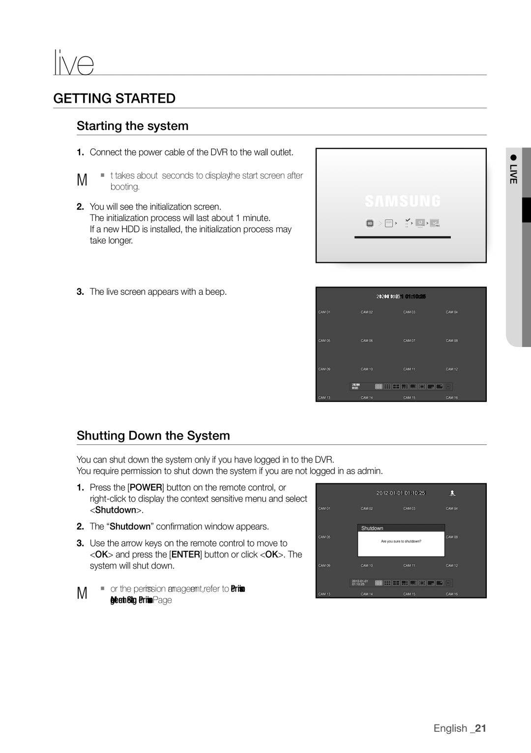 Samsung SDR4100, SDR5100 user manual GeTTinG STArTed, Starting the system, Shutting down the System 