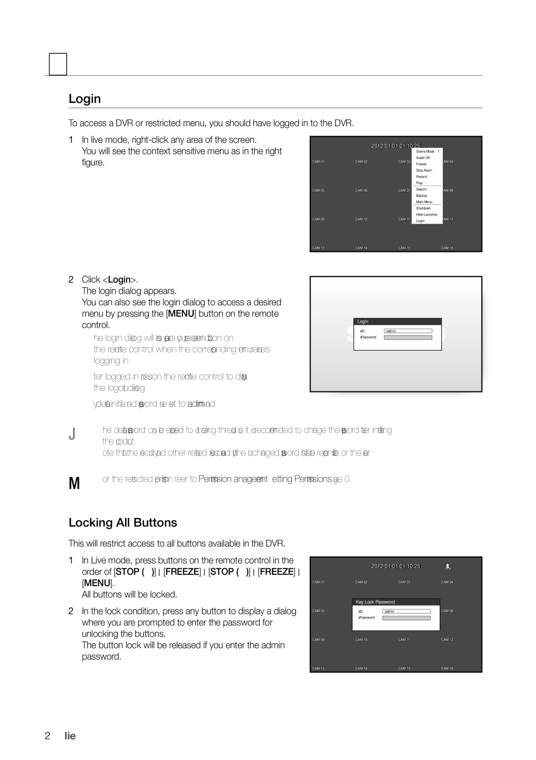 Samsung SDR5100, SDR4100 Login, Locking All Buttons, You will see the context sensitive menu as in the right, Product 