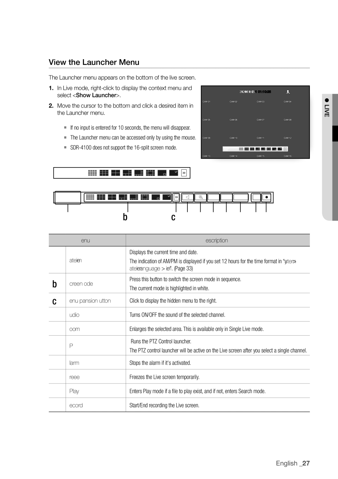 Samsung SDR4100, SDR5100 user manual View the Launcher menu, Ptz 