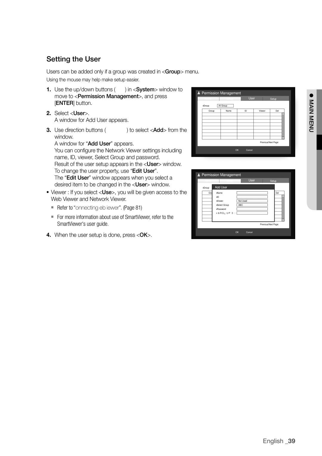 Samsung SDR4100, SDR5100 user manual Setting the user, When the user setup is done, press OK 