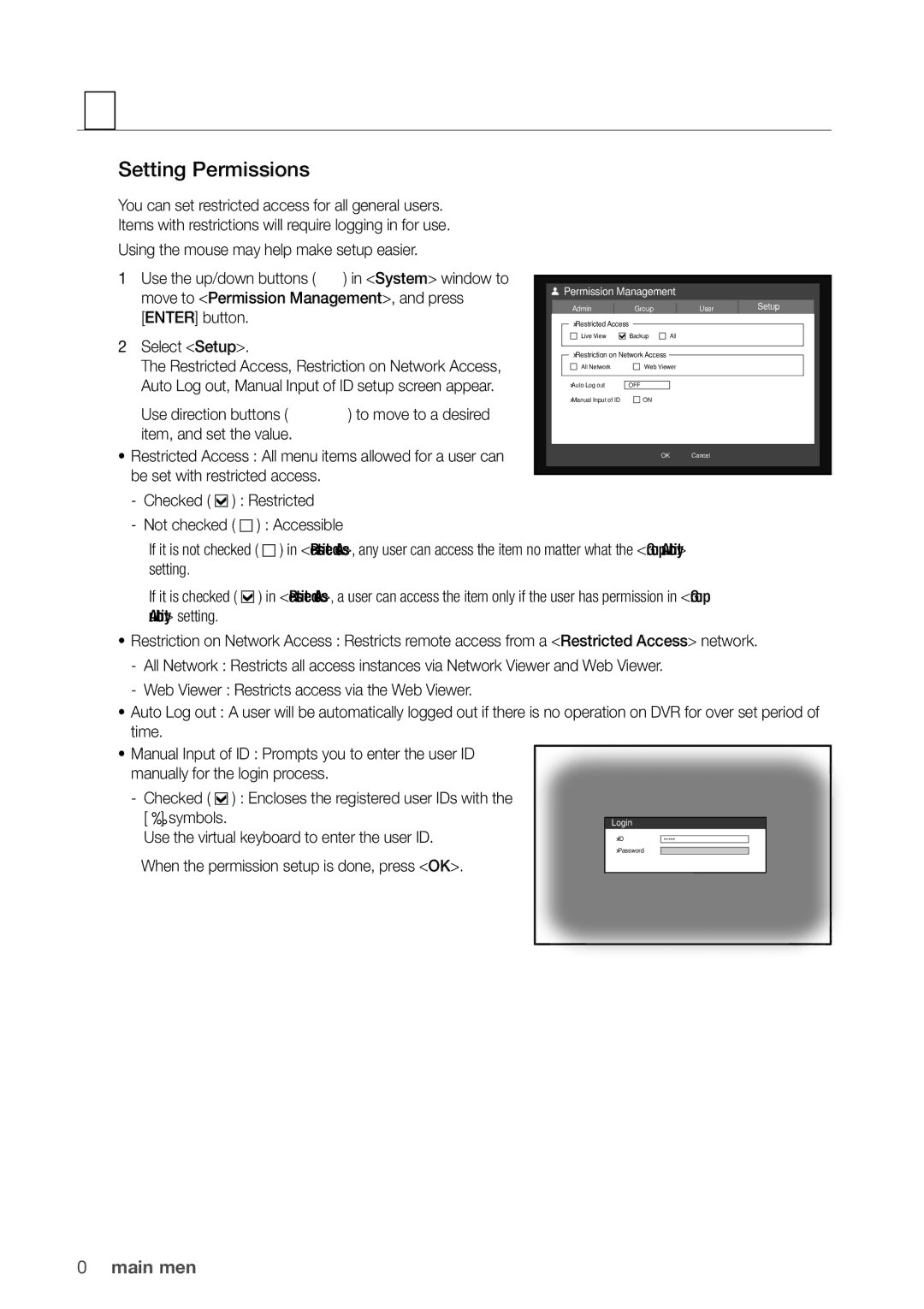 Samsung SDR5100, SDR4100 user manual Setting Permissions 