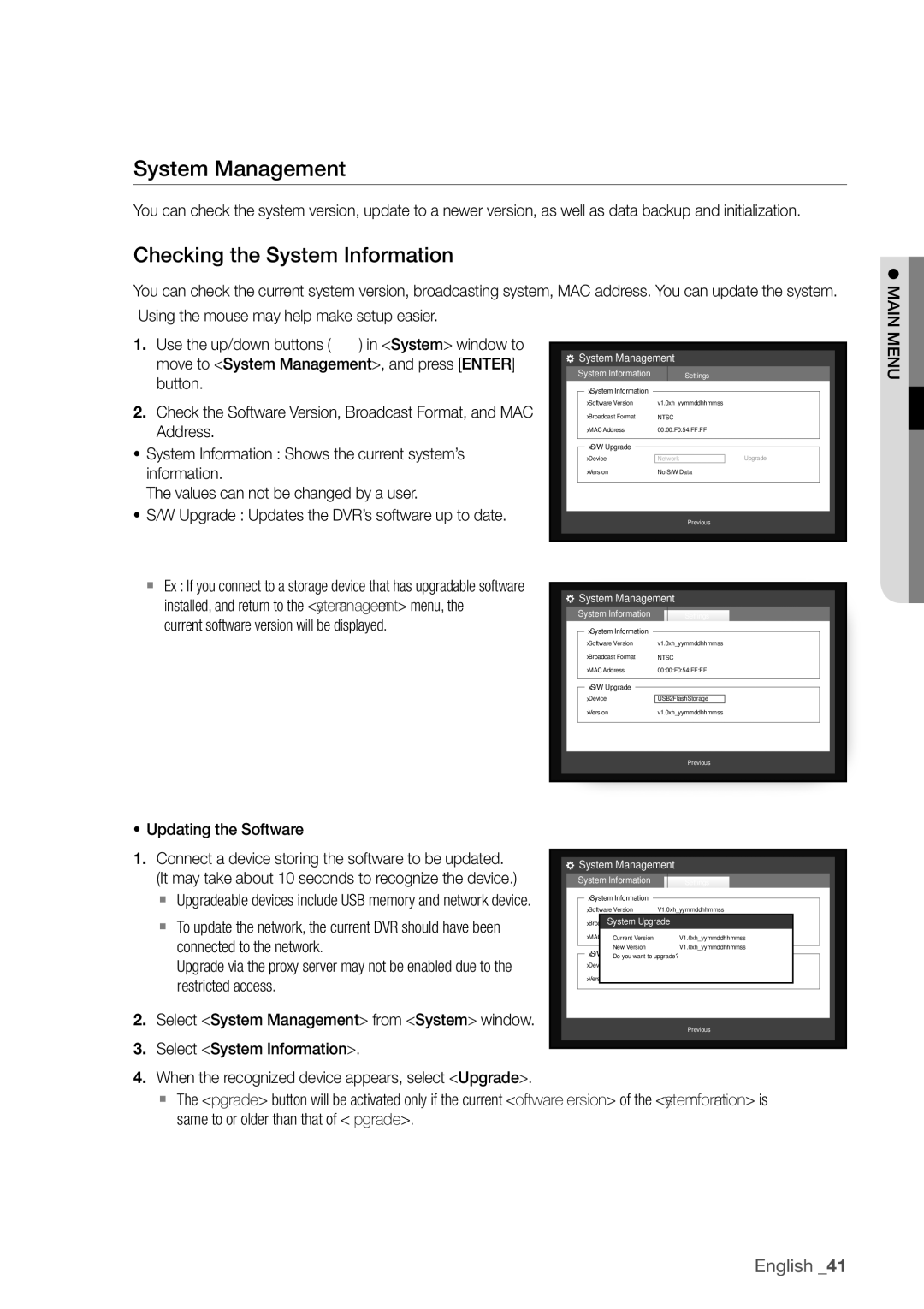 Samsung SDR4100, SDR5100 user manual System management, Checking the System information 