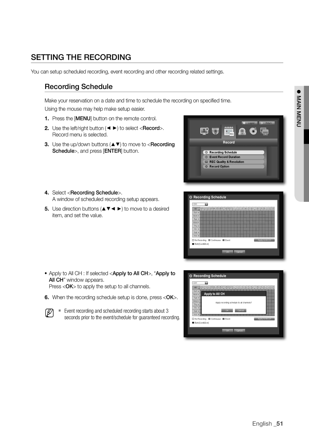 Samsung SDR4100, SDR5100 user manual Recording Schedule 