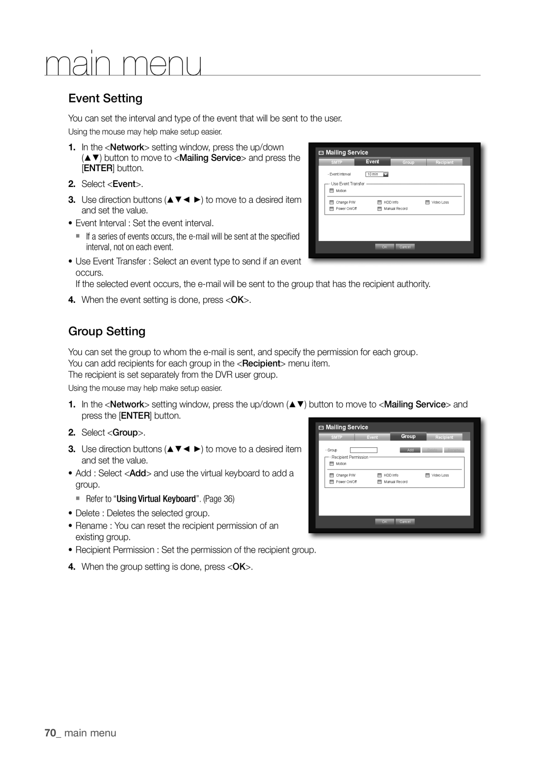 Samsung SDR5100, SDR4100 user manual Event Setting, Group Setting 