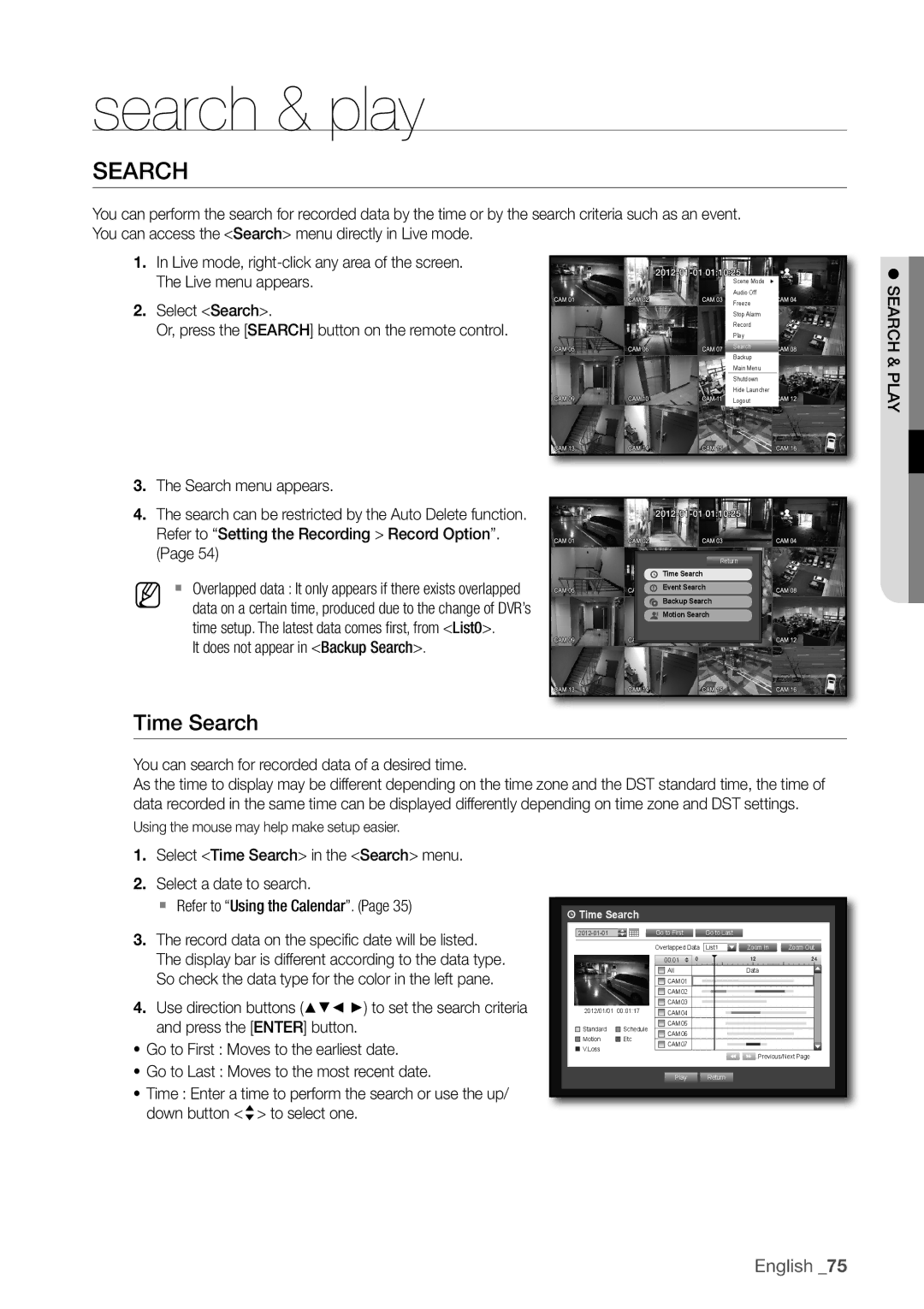 Samsung SDR4100, SDR5100 user manual SeaRCH, Time Search 