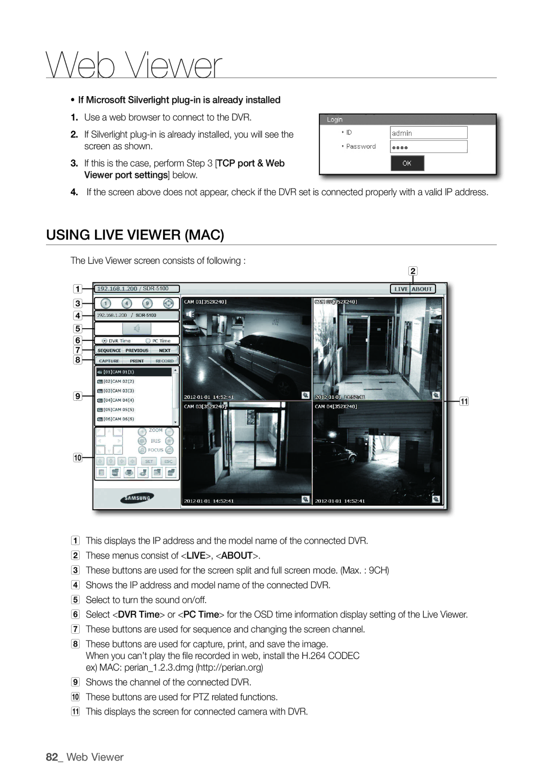 Samsung SDR5100, SDR4100 user manual USIng lIVe VIeWer MAc 