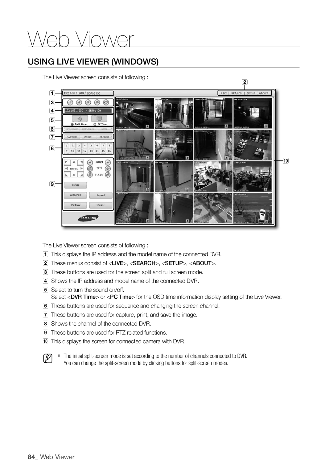 Samsung SDR5100, SDR4100 user manual USIng lIVe VIeWer WIndoWS 