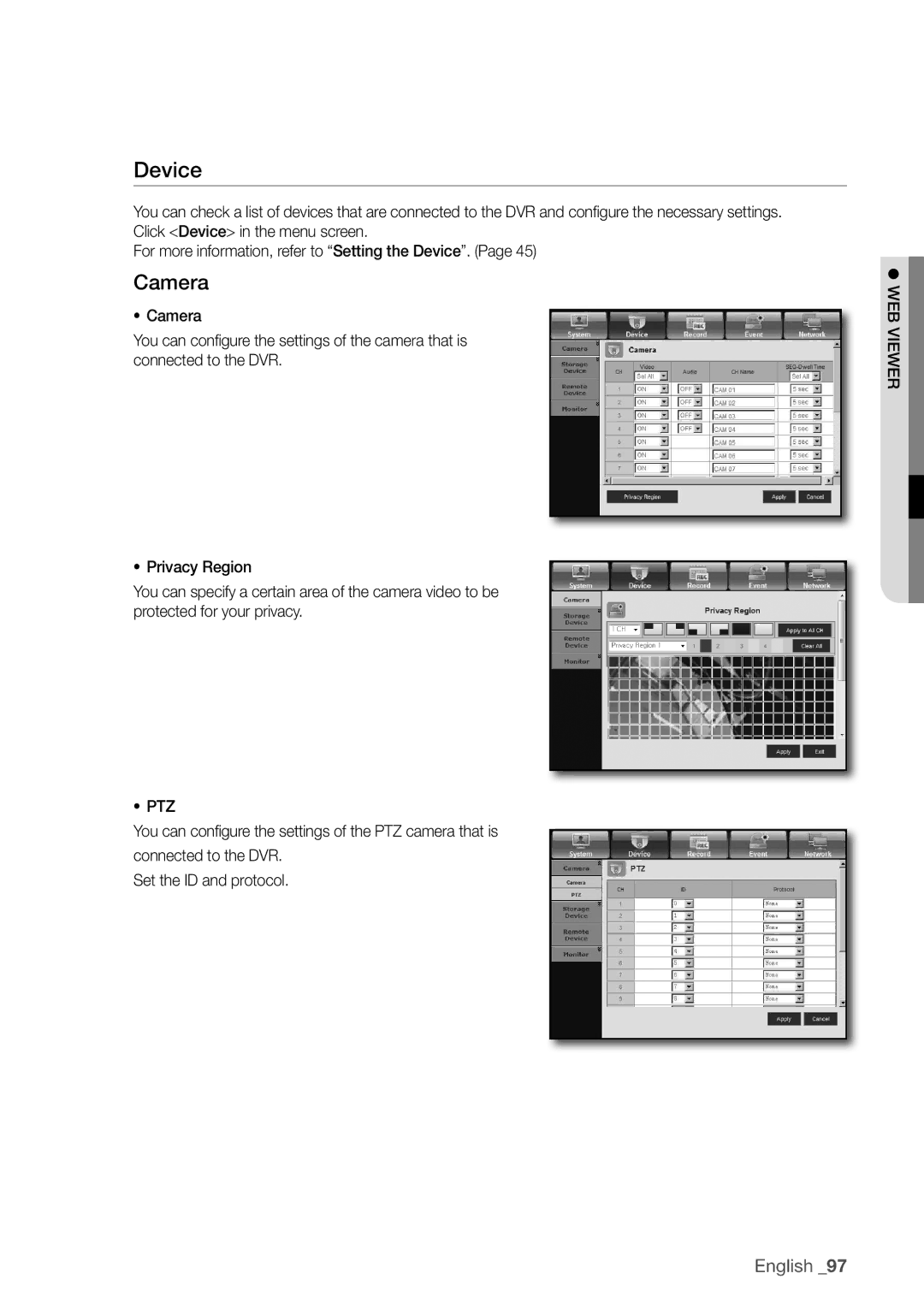 Samsung SDR4100, SDR5100 user manual Device, Camera 