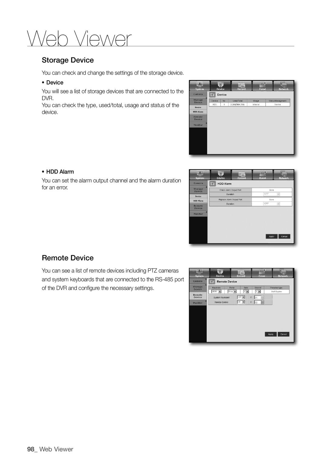 Samsung SDR5100, SDR4100 user manual Storage device, Remote device 