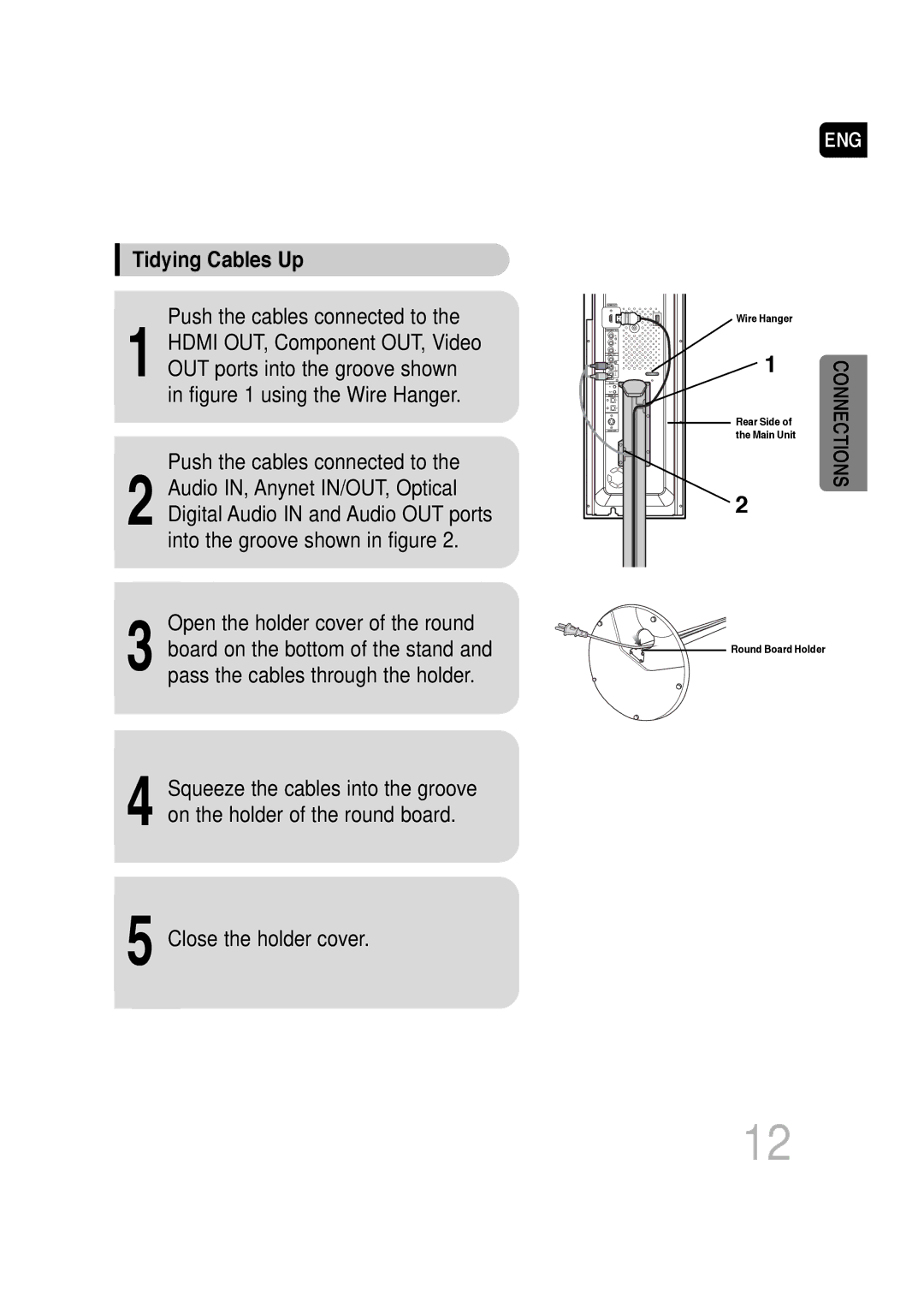 Samsung AH68-01720S, SDSM-EX manual Tidying Cables Up, Push the cables connected to, Open the holder cover of the round 