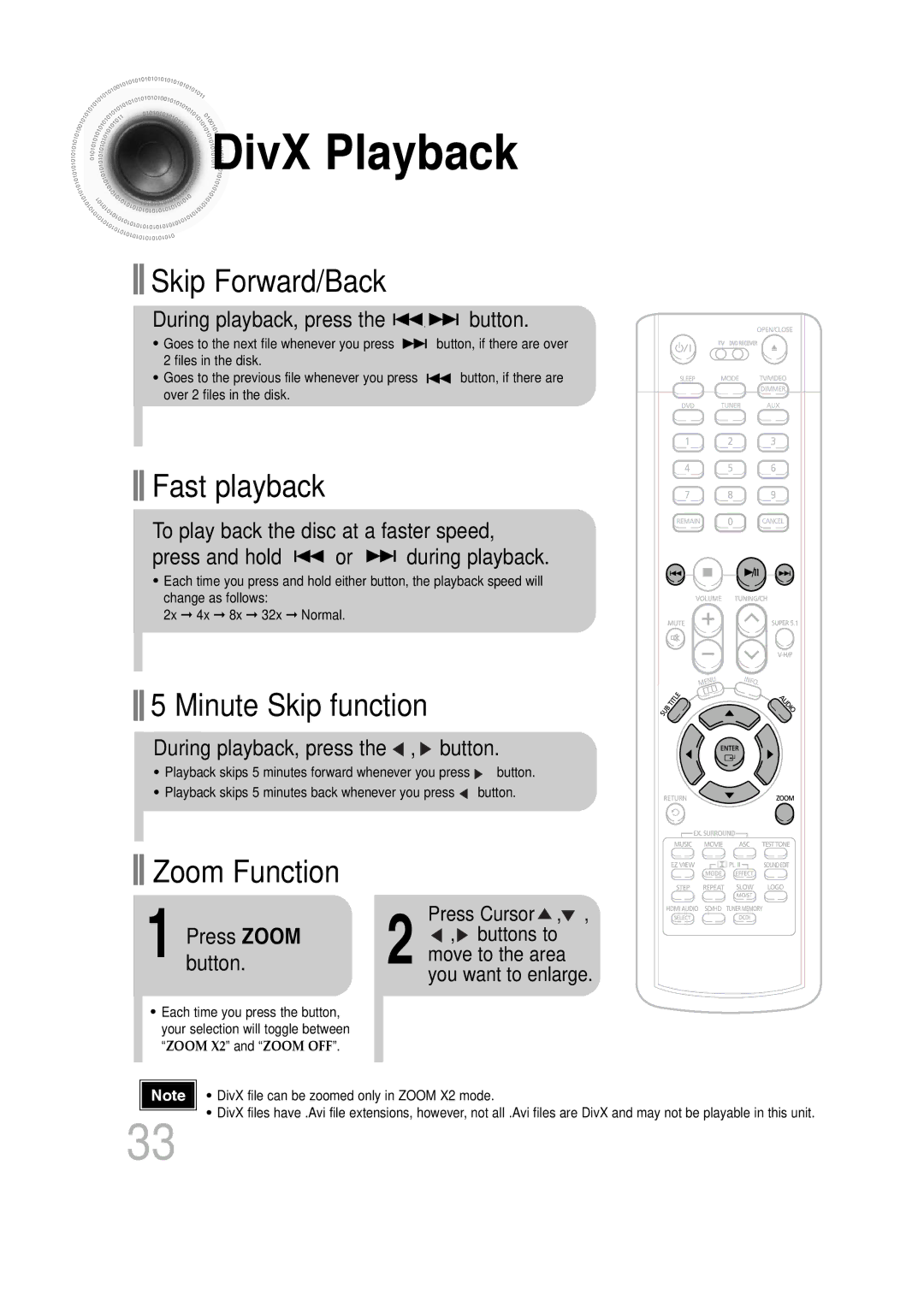 Samsung 20060814151350437, SDSM-EX DivX Playback, During playback, press the button, During playback, press the , button 