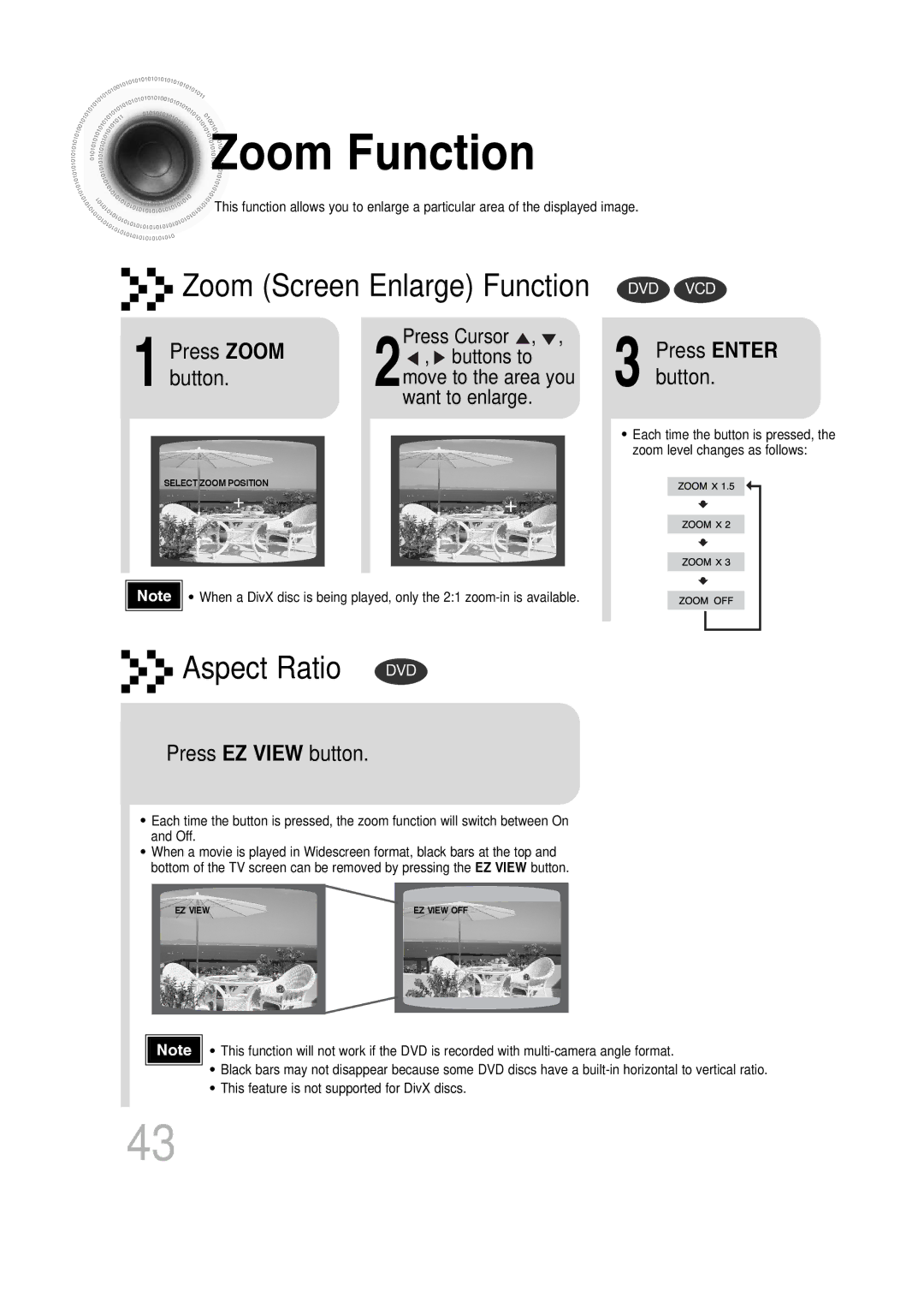 Samsung P1200-SECA, SDSM-EX, AH68-01720S, 20060814151350437 manual Zoom Function, Press Zoom, Button, Press EZ View button 