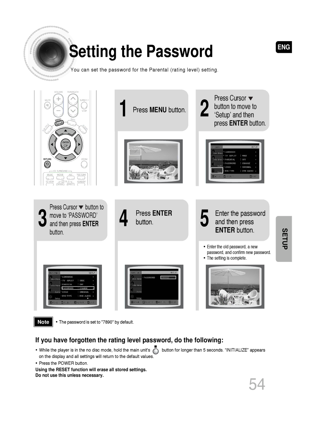 Samsung SDSM-EX, P1200-SECA, AH68-01720S, 20060814151350437 manual Setting the Password, Press Cursor button to 