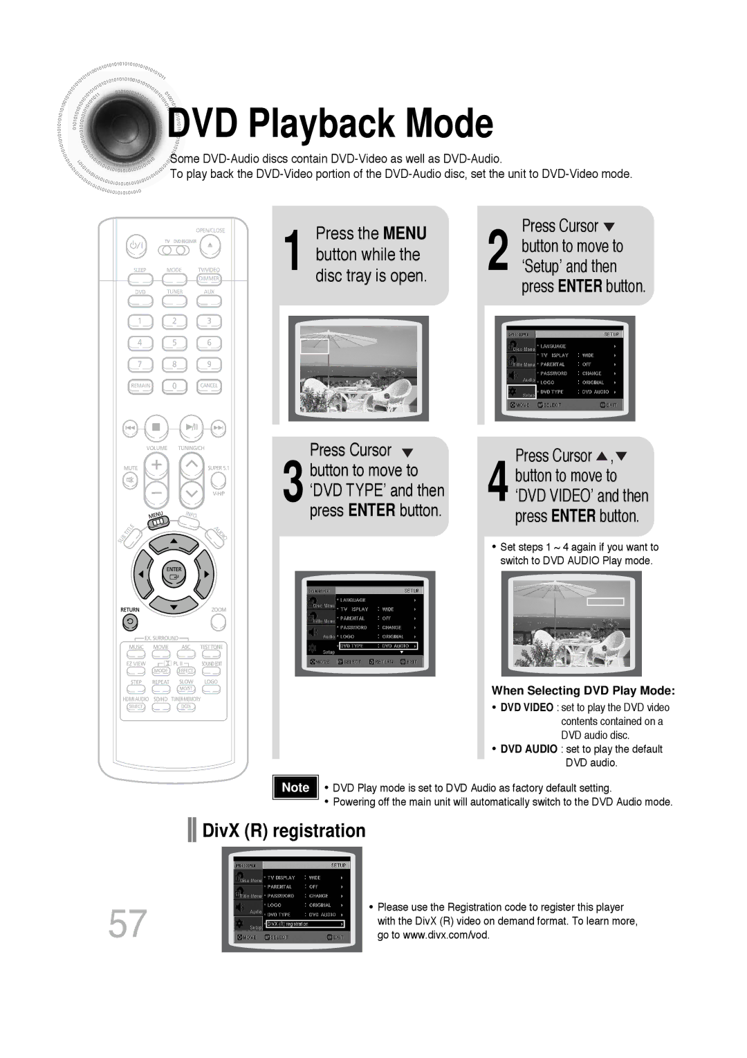 Samsung 20060814151350437, SDSM-EX, P1200-SECA DVD Playback Mode, DivX R registration, Press the Menu, Press Enter button 