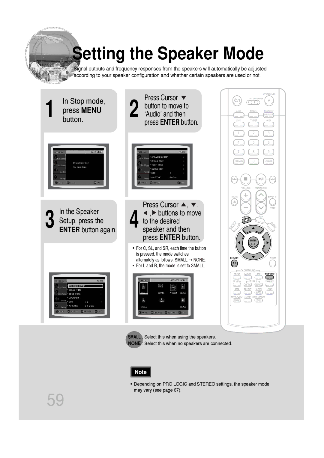 Samsung P1200-SECA, SDSM-EX, AH68-01720S, 20060814151350437 manual Setting the Speaker Mode, Press Enter button Press Cursor 