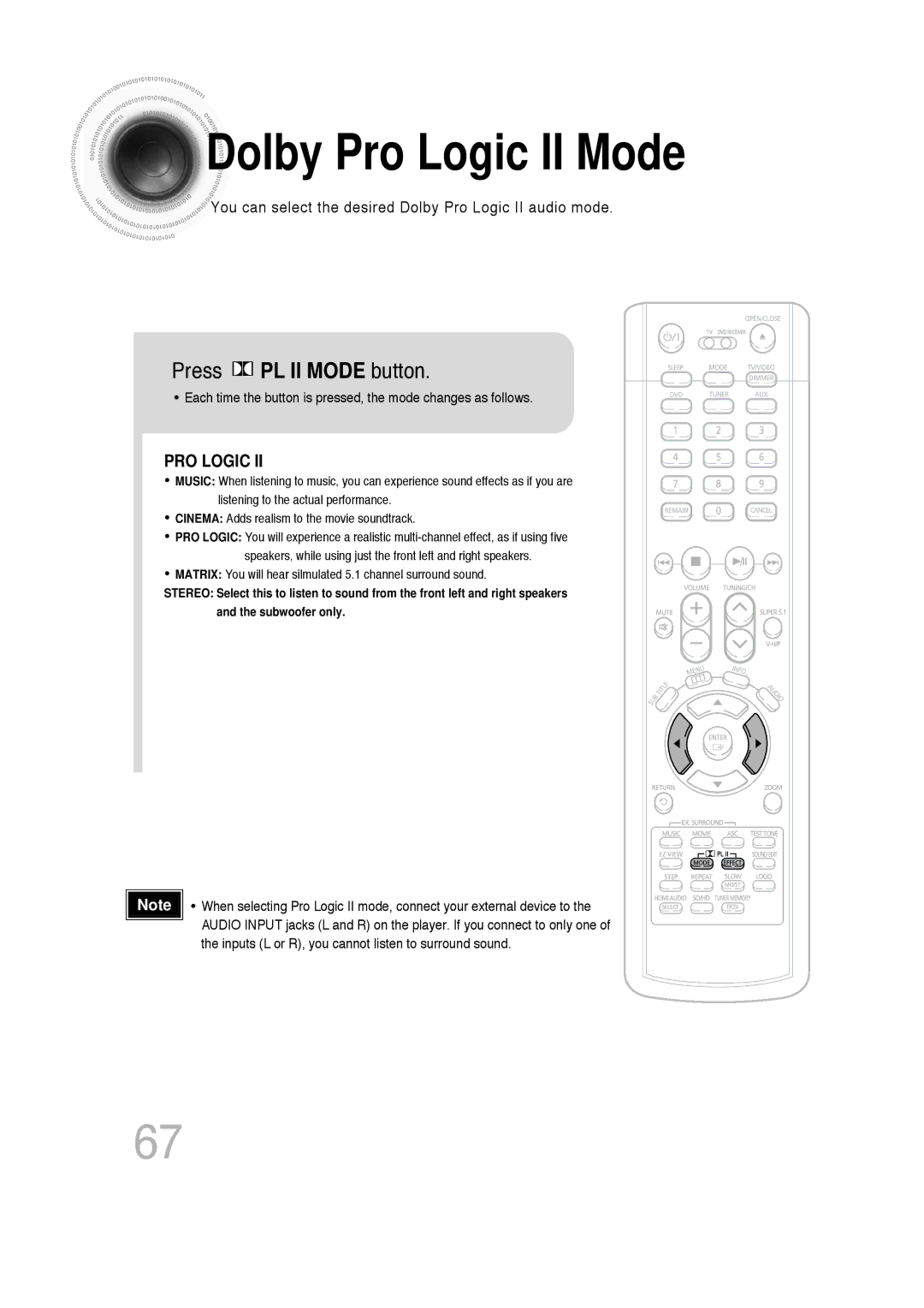 Samsung P1200-SECA, SDSM-EX, AH68-01720S, 20060814151350437 manual Dolby Pro Logic II Mode, Press PL II Mode button 