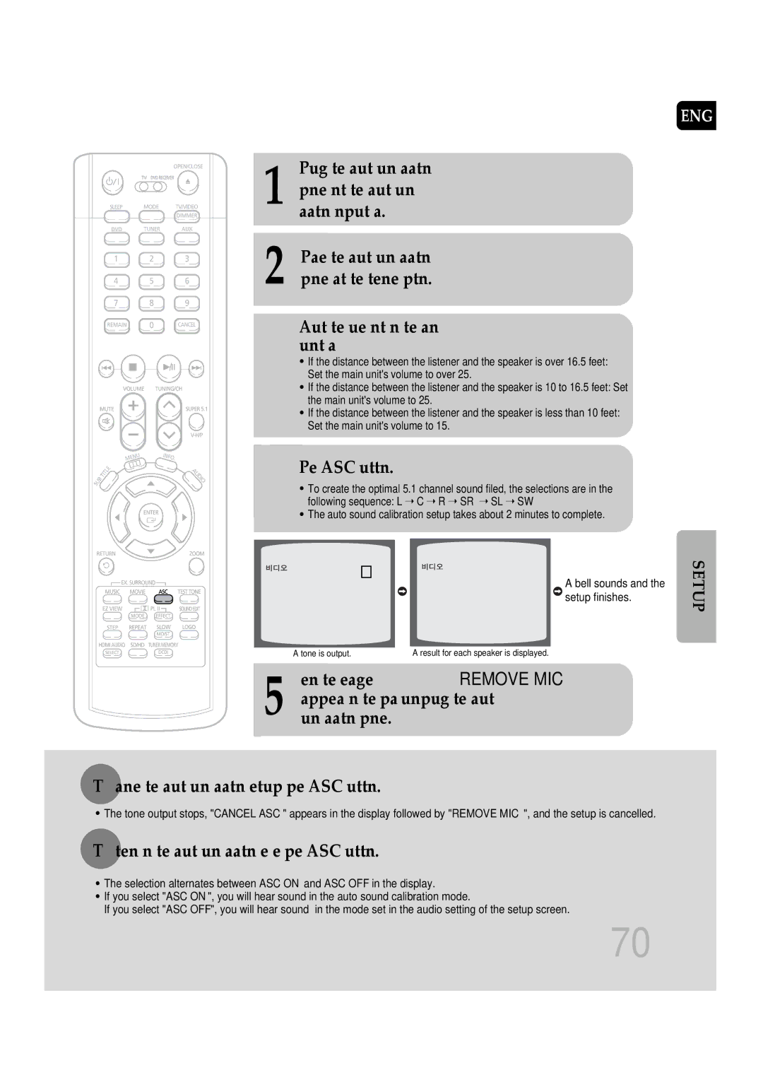 Samsung SDSM-EX, P1200-SECA, AH68-01720S manual Adjust the volume control on the main Unit as follows, Press ASC button 