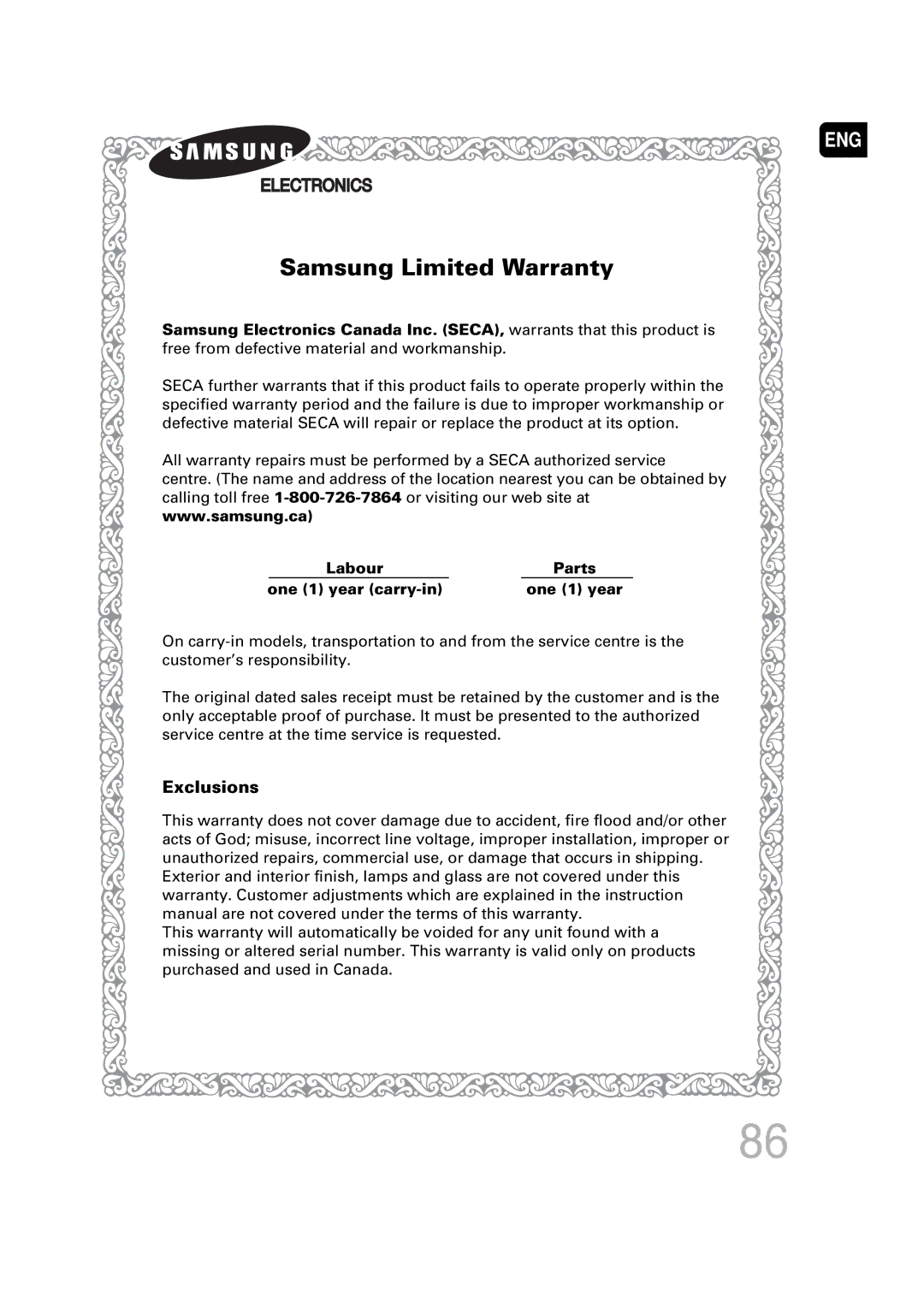 Samsung SDSM-EX, P1200-SECA, AH68-01720S, 20060814151350437 manual Samsung Limited Warranty 