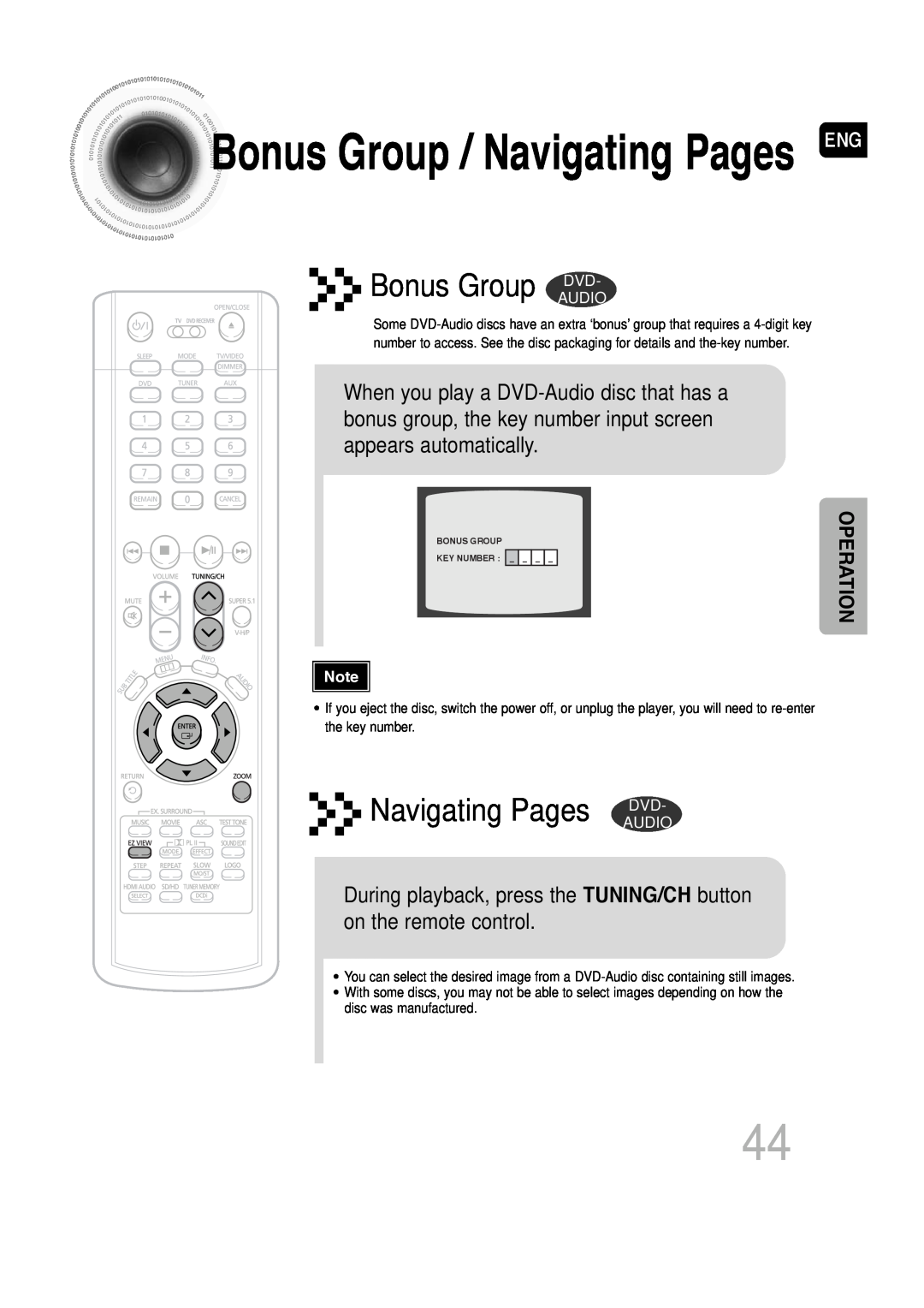 Samsung AH68-01720S, SDSM-EX, P1200-SECA manual BonusGroup / Navigating Pages ENG, Bonus Group DVD, Navigating Pages DVD 