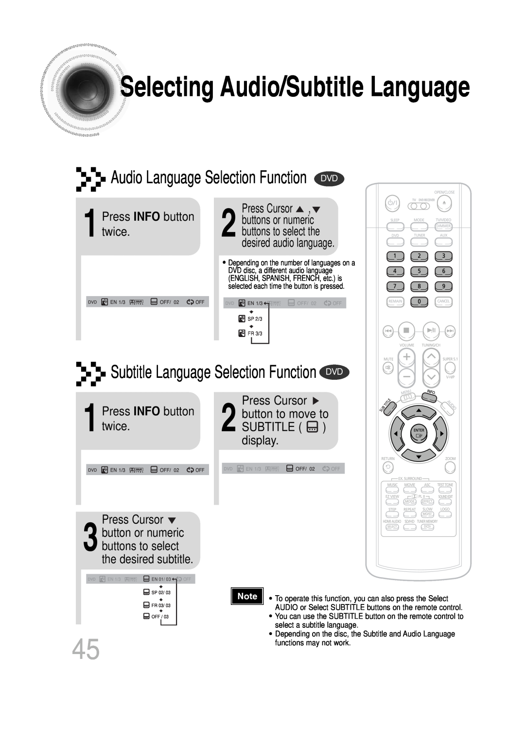Samsung 20060814151350437 SelectingAudio/Subtitle Language, Audio Language Selection Function DVD, desired audio language 